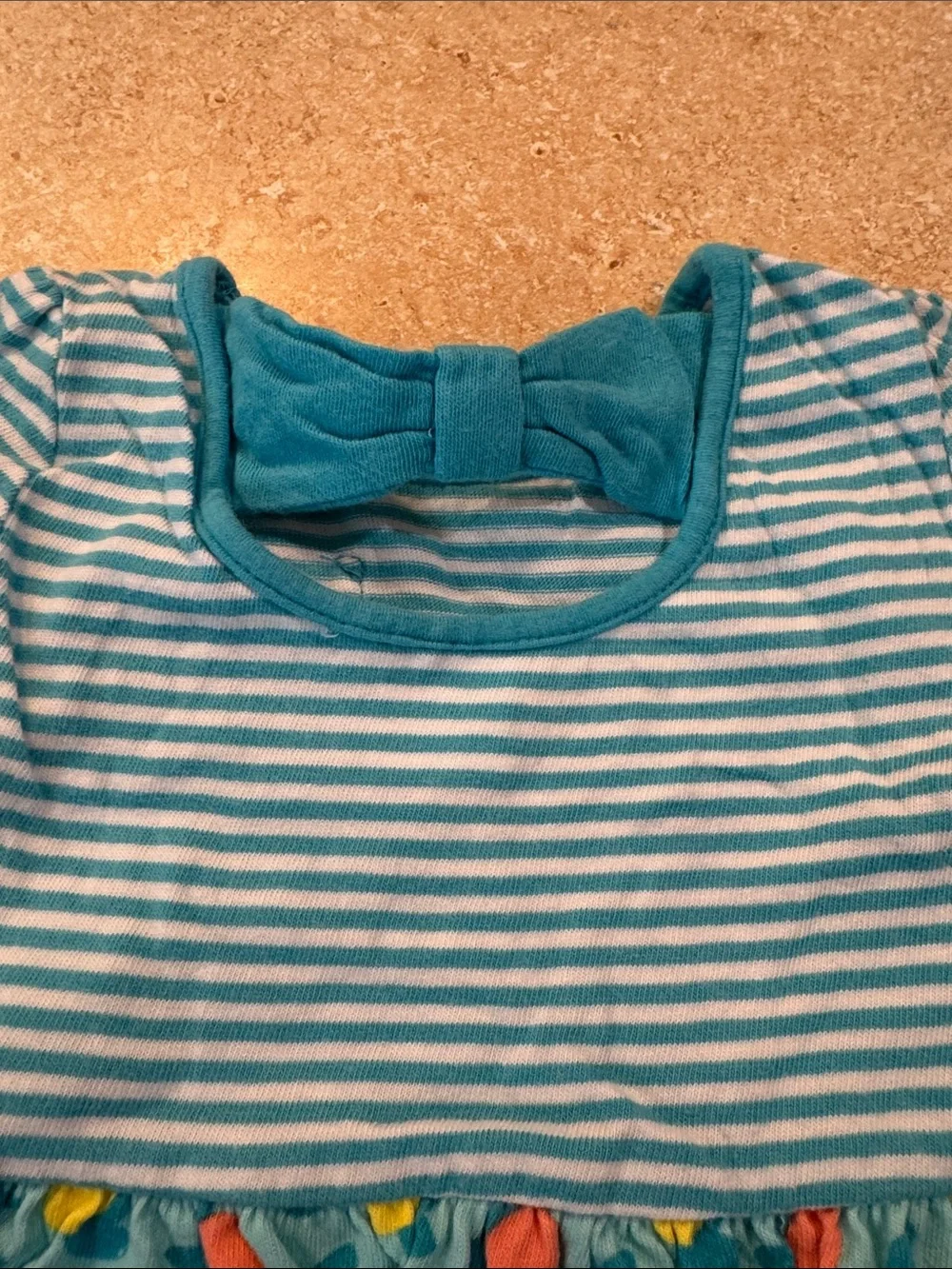 Gymboree Teal Striped Dress with Fruit Print and Matching Bloomers
